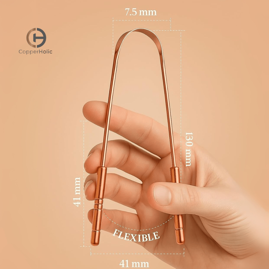 Copper Tongue Scraper Set – 2 - Pack with Bamboo Brush & Travel Case - CopperHolic