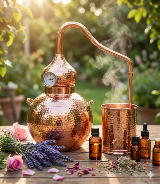 Handcrafted copper alembic still