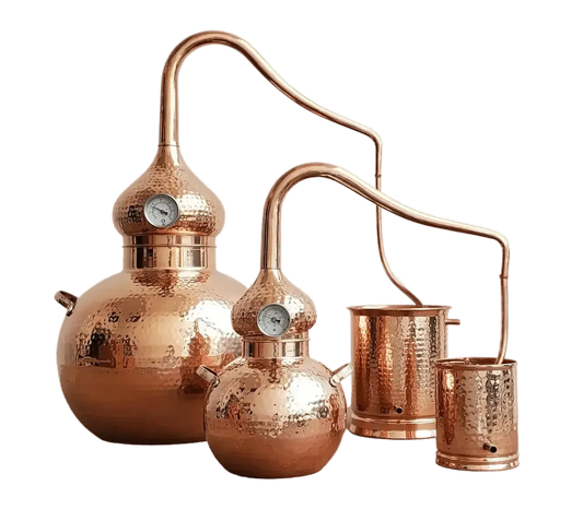 The CopperHolic copper alembic still family: 5 litre, 5 gallon and 10 gallon
