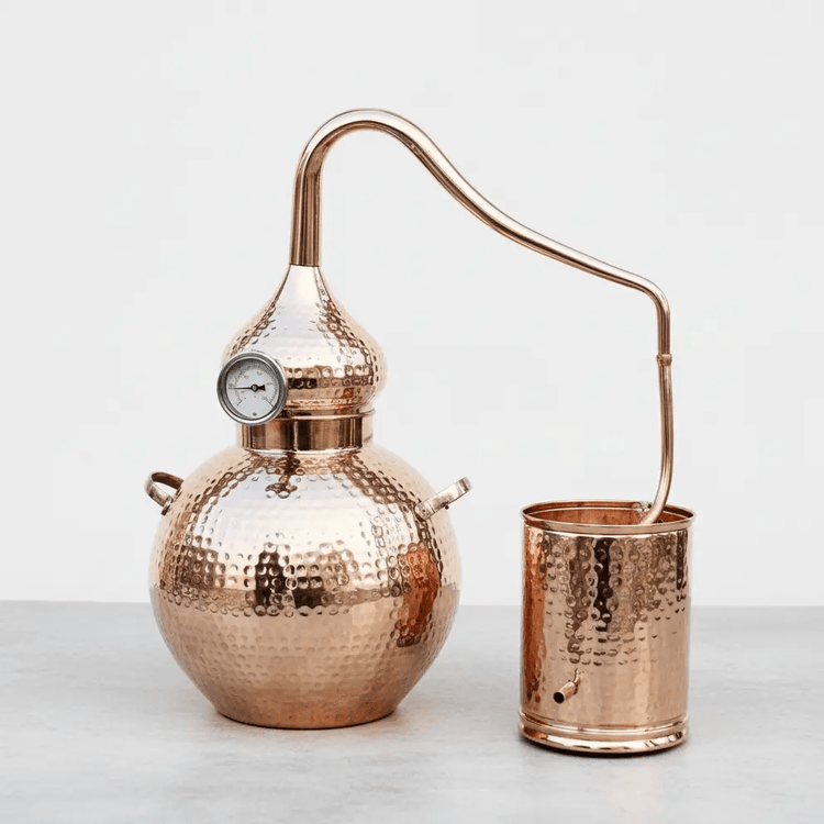 Copper Alembic Still Kit – handcrafted distillation set available in 5L, 5-gallon, and 10-gallon sizes